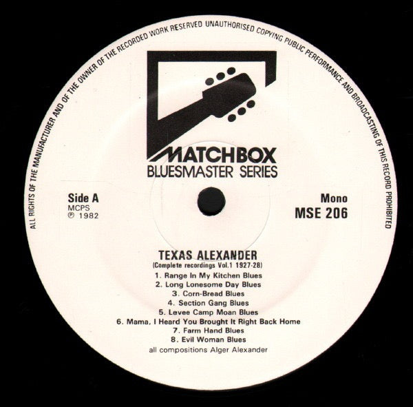 Texas Alexander - Volume 1 (Vinyl LP, Bluesmaster, 1982) - Near Mint