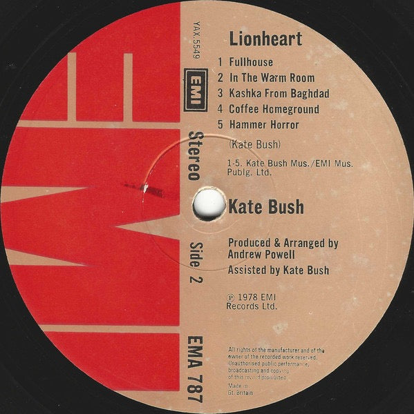 Kate Bush – Lionheart (Vinyl LP, EMI Records Ltd., 1978) – EX / EX