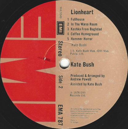 Kate Bush – Lionheart (Vinyl LP, EMI Records Ltd., 1978) – EX / EX