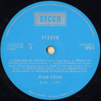 Julie Felix – The World of Julie Felix (Vinyl LP, Decca, 1969) – EX / NM