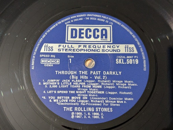 The Rolling Stones – Through the Past, Darkly (Big Hits Vol. 2) (Vinyl LP, Decca, 1988) – EX / EX