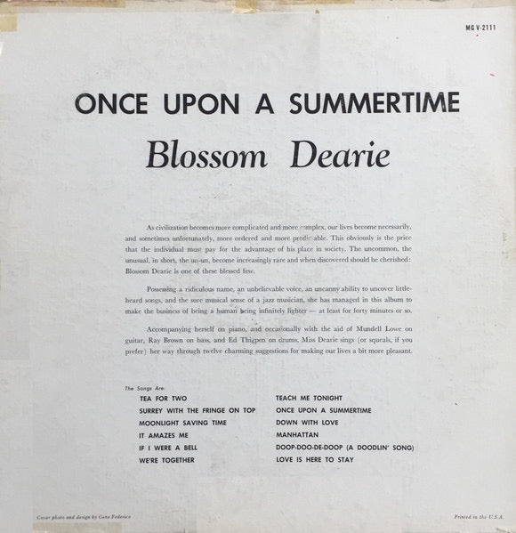 Blossom Dearie – Once Upon a Summertime (Vinyl LP, Verve Records, Reissue) – EX / EX