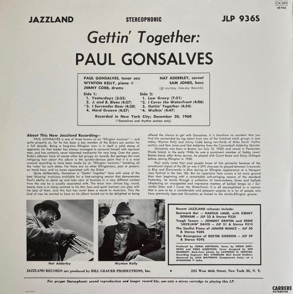 Paul Gonsalves – Gettin’ Together! (Vinyl LP, Jazzland, Reissue) – EX / EX