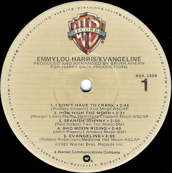 Emmylou Harris - Evangeline (Vinyl LP, Warner, 1981) - EX / EX