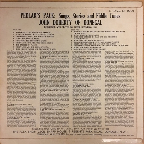 John Doherty of Donegal – Pedlar’s Pack (Vinyl LP, EFDSS, 1964) – EX / EX
