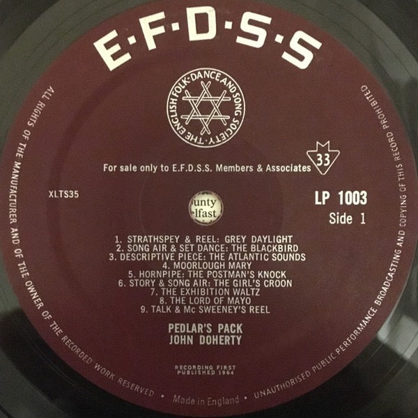 John Doherty of Donegal – Pedlar’s Pack (Vinyl LP, EFDSS, 1964) – EX / EX