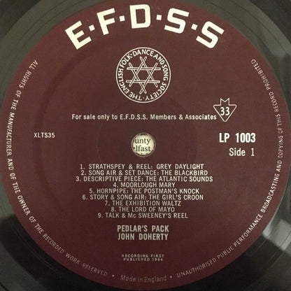 John Doherty of Donegal – Pedlar’s Pack (Vinyl LP, EFDSS, 1964) – EX / EX