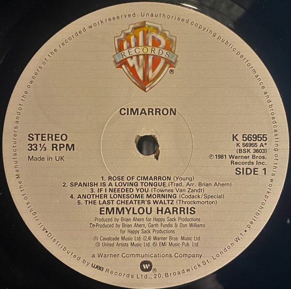 Emmylou Harris - Cimarron (Vinyl LP, Warner, 1981) - EX / EX