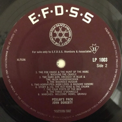 John Doherty of Donegal – Pedlar’s Pack (Vinyl LP, EFDSS, 1964) – EX / EX