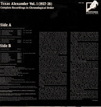 Texas Alexander – Vol. 1 (1927–28) Complete Recordings in Chronological Order (Vinyl LP, Matchbox Bluesmaster Series, 1982) – EX / EX