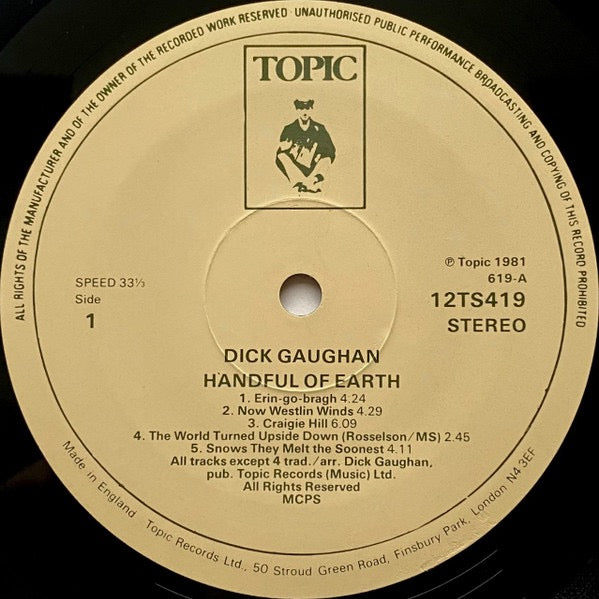 Dick Gaughan - Handful of Earth (Vinyl LP, Topic, 1981) - EX / NM