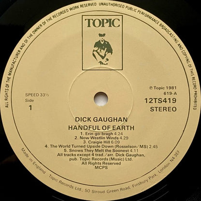Dick Gaughan - Handful of Earth (Vinyl LP, Topic, 1981) - EX / NM