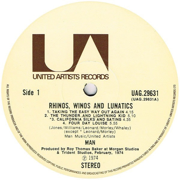 Man – Rhinos, Winos + Lunatics (Vinyl LP, United Artists Records, 1974) – EX / EX