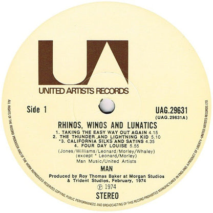 Man – Rhinos, Winos + Lunatics (Vinyl LP, United Artists Records, 1974) – EX / EX