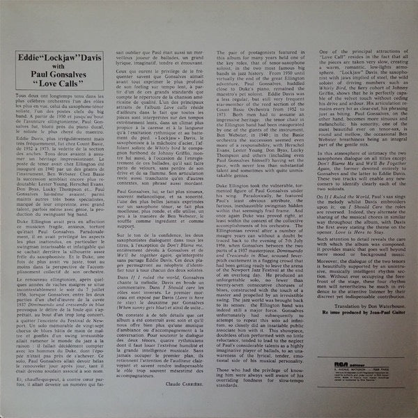 Eddie Davis, with Paul Gonslaves - Love Calls (Vinyl LP, RCA Masters) - Near Mint