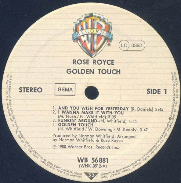 Rose Royce – Golden Touch (Vinyl LP, Whitfield Records, 1980) – EX / EX