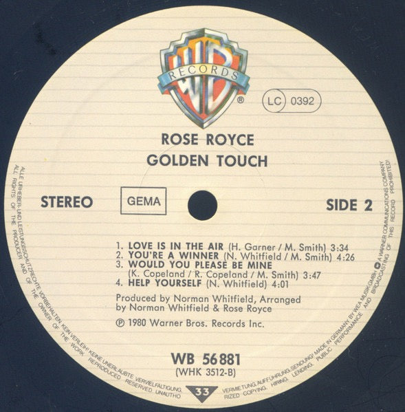 Rose Royce – Golden Touch (Vinyl LP, Whitfield Records, 1980) – EX / EX