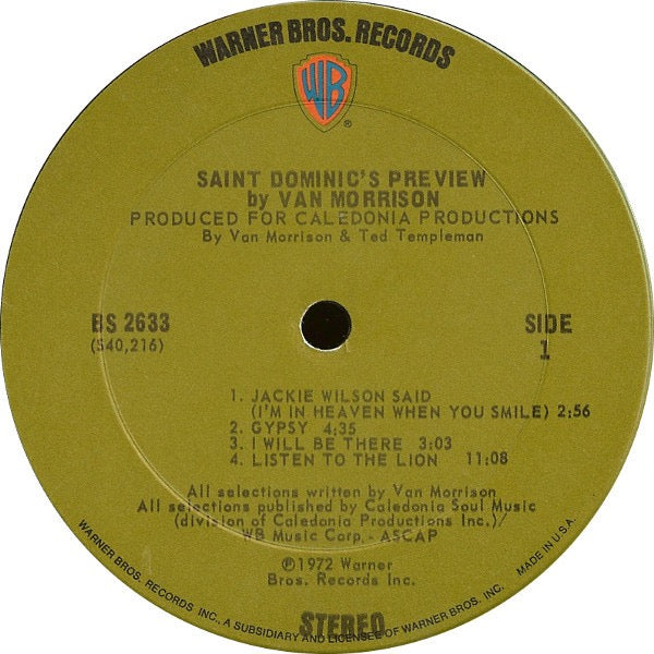 Van Morrison – Saint Dominic’s Preview (Vinyl LP, Warner Bros. Records, 1972) – EX / EX