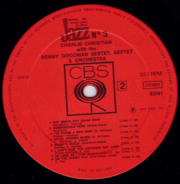 Charlie Christian – Solo Flight: With The Benny Goodman Sextet, Septet and Orchestra Vol. II (Vinyl LP, CBS, 1969, Mono) – VG / EX