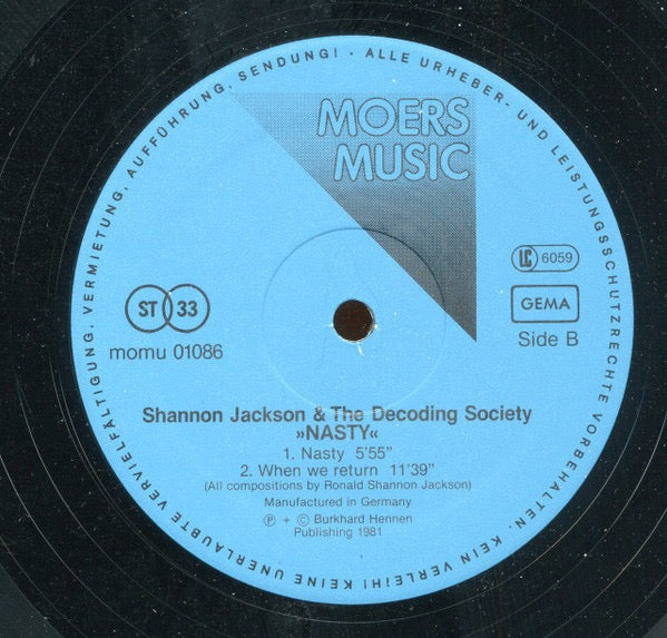 Shannon Jackson & The Decoding Society – Nasty (Vinyl LP, Moers Music, 1981) –