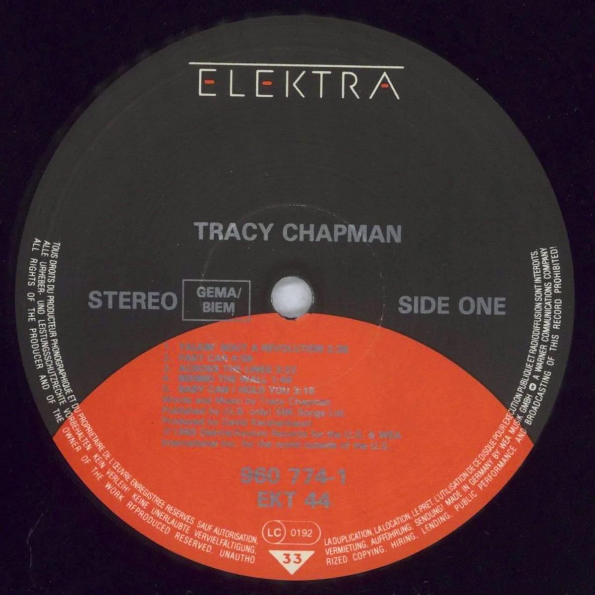 Tracy Chapman – Tracy Chapman (Vinyl LP, Elektra/Asylum Records, 1988) – EX / EX