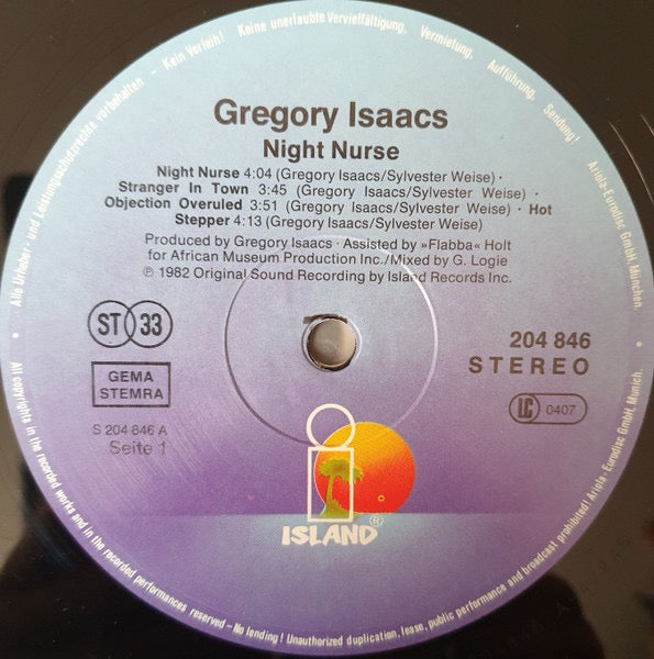 Gregory Isaacs – Night Nurse (Vinyl LP, Island Records, 1982) – EX / EX