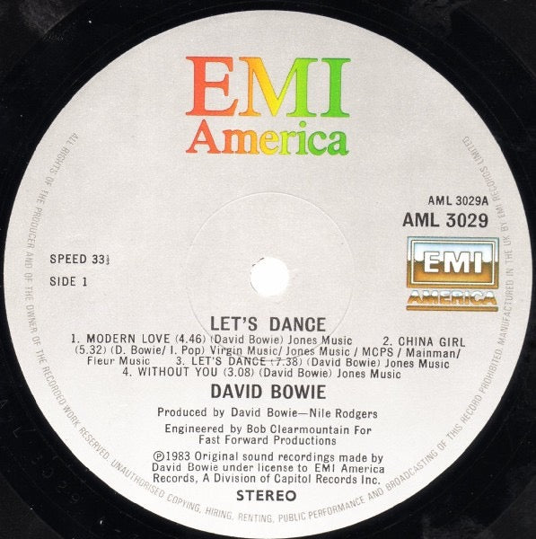 David Bowie – Let’s Dance (Vinyl LP, EMI Records, 1983) – EX / EX