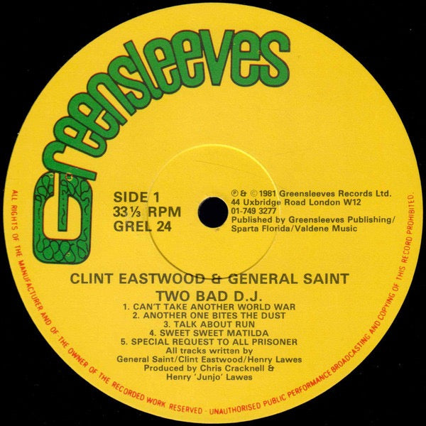 Clint Eastwood & General Saint – Two Bad D.J. (Vinyl LP, Greensleeves, 1981) – EX / EX