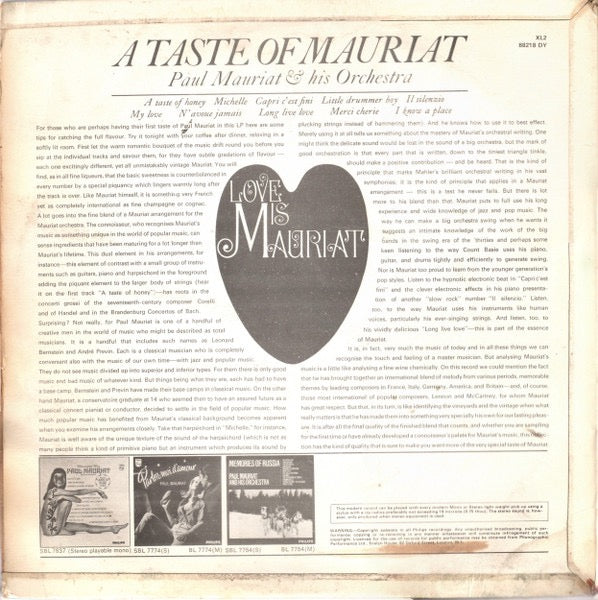 Paul Mauriat Orchestra - A Taste of Mauriat (Vinyl LP, Phillips 1967) - Ex / Ex