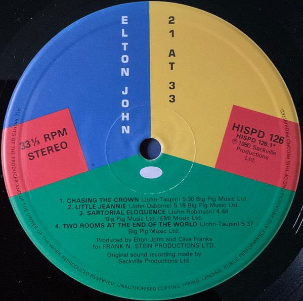 Elton John – 21 at 33 (Vinyl LP, The Rocket Record Company, 1980) – EX / EX