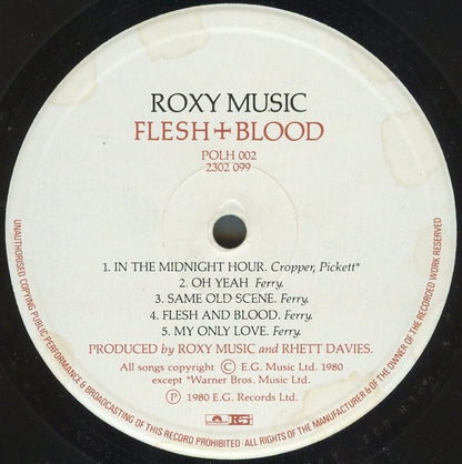 Roxy Music - Flesh and Blood (Vinyl LP, E. G. 1980) - EX / EX