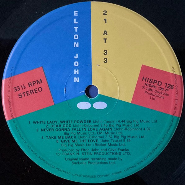 Elton John – 21 at 33 (Vinyl LP, The Rocket Record Company, 1980) – EX / EX