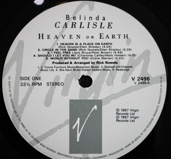 Belinda Carlisle – Heaven on Earth (Vinyl LP, Virgin Records, 1987) – EX / EX