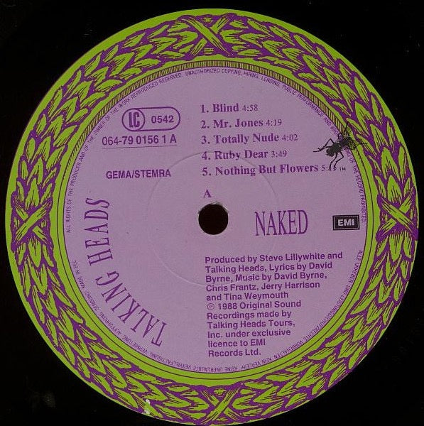 Talking Heads – Naked (Vinyl LP, EMI Records, 1988) – EX / EX