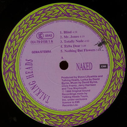Talking Heads – Naked (Vinyl LP, EMI Records, 1988) – EX / EX
