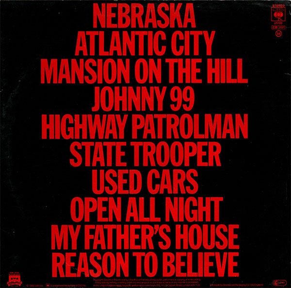 Bruce Springsteen – Nebraska (Vinyl LP, CBS, Reissue) – EX / EX