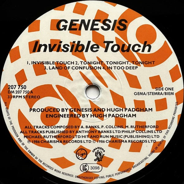 Genesis – Invisible Touch (Vinyl LP, Virgin Records, 1986) – EX / EX