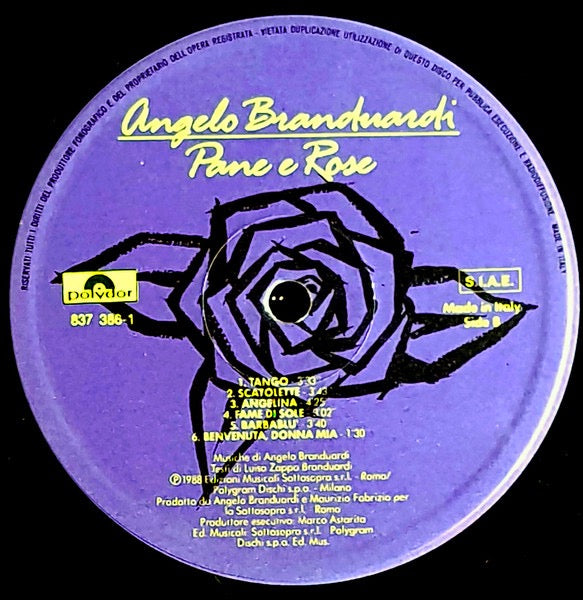 Angelo Branduardi – Pane E Rose (Vinyl LP, Polydor, 1988) – EX / EX