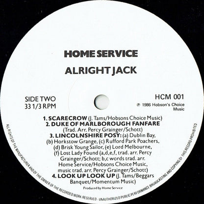 Home Service – Alright Jack (Vinyl LP, Hobson’s Choice Music, 1986) – EX / EX