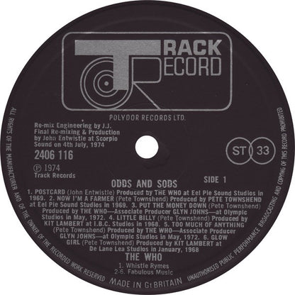 The Who – Odds and Sods (Vinyl LP, Track Records, 1980 Reissue) – EX / EX