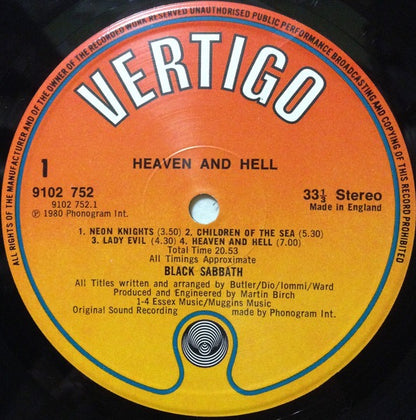 Black Sabbath - Heaven and Hell (Vinyl LP, Vertigo, 1980) - EX / EX