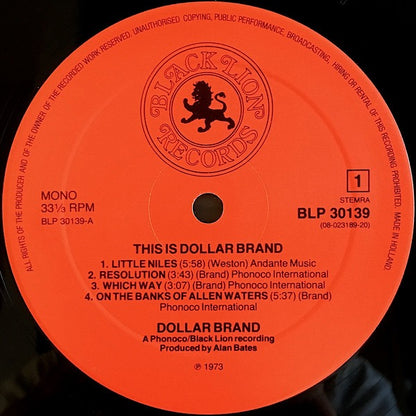Dollar Brand – This Is Dollar Brand: American Jazz Classics (Vinyl LP, Black Lion Records, Reissue) – EX / EX
