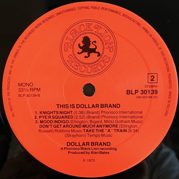 Dollar Brand – This Is Dollar Brand: American Jazz Classics (Vinyl LP, Black Lion Records, Reissue) – EX / EX