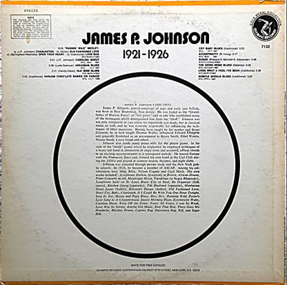 James P. Johnson – 1921–26 (Vinyl LP, Olympic Records, 1974) – EX / EX