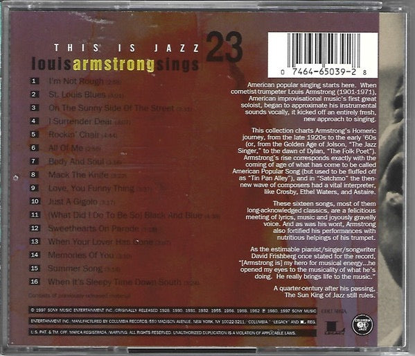 Louis Armstrong – This Is Jazz 23 (CD, Sony Music Entertainment, 1997) mint