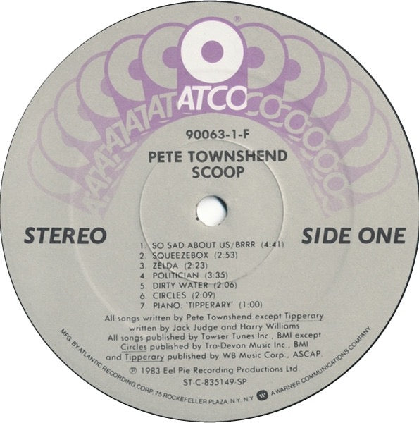 Pete Townshend – Scoop (2× Vinyl LP, ATCO Records, 1983) – EX / EX