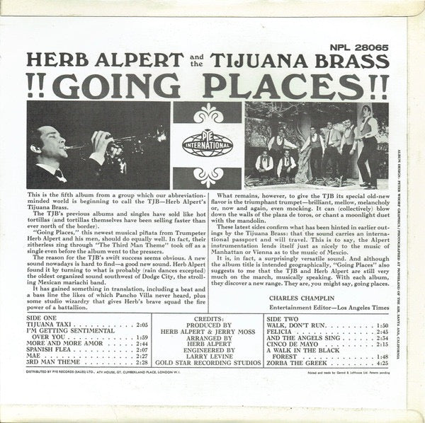 Herb Alpert and the Tijuana Brass - !Going Places! (Vinyl LP, Pye Records 1965) - VG+/EX