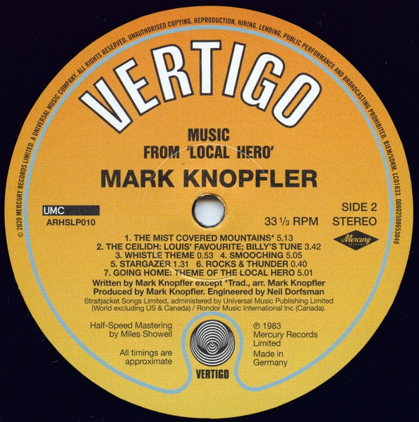 Mark Knopfler – Local Hero (Music from the Film) (Vinyl LP, Mercury / Vertigo Records, 2020 Reissue) – Mint / Sealed