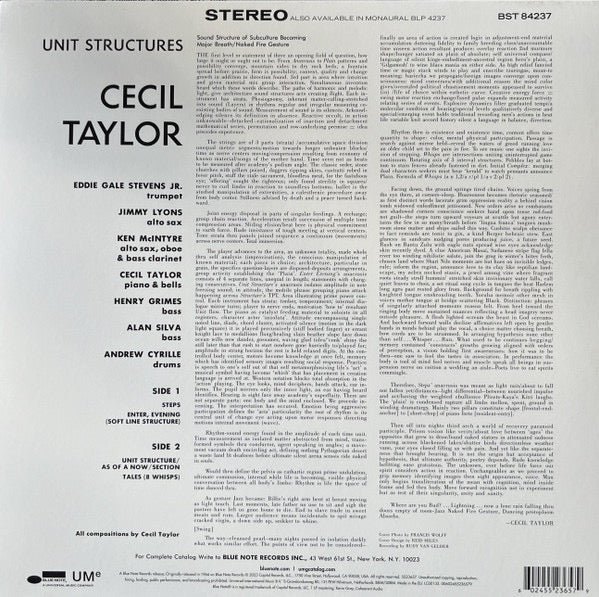 Cecil Taylor – Unit Structures (Vinyl LP, Blue Note Records, 2023 Reissue) – Mint / Sealed