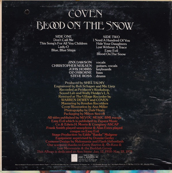 Coven - Blood on the Snow (Vinyl LP, Buddha,  USA, 1971) - EX / EX